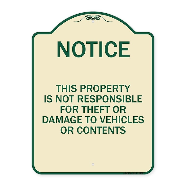 Signmission This Property Is Not Responsible for Theft or Damage to Vehicles or Contents, A-DES-TG-1824-22809 A-DES-TG-1824-22809 - main